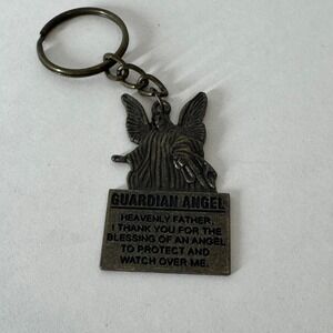 Guardian Angel Religious Prayer‎ Keychain Bronze Tone Spiritual Charm